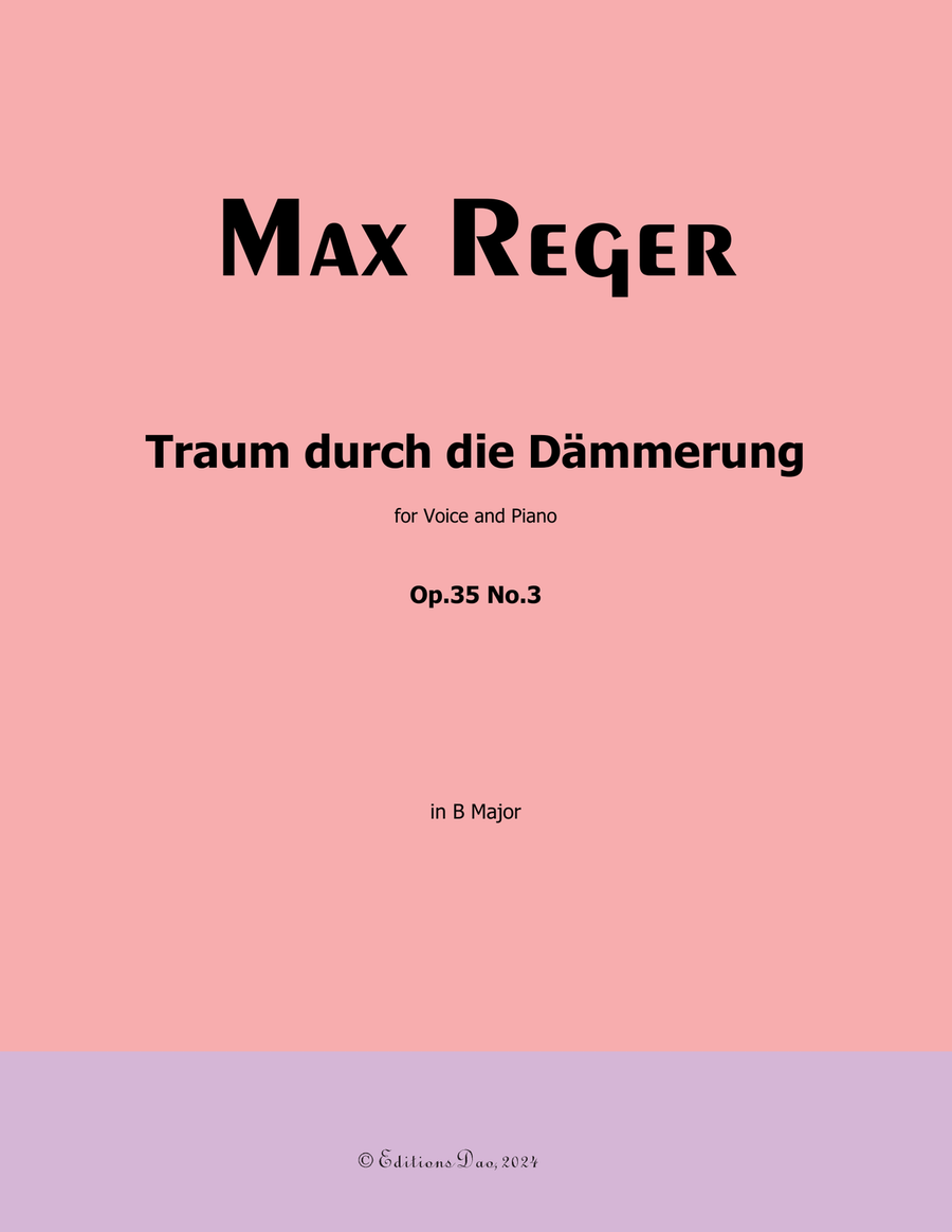 Traum durch die Dammerung, by Reger, Op.35 No.3, in B Major Piano, Vocal scores gallery preview page 1