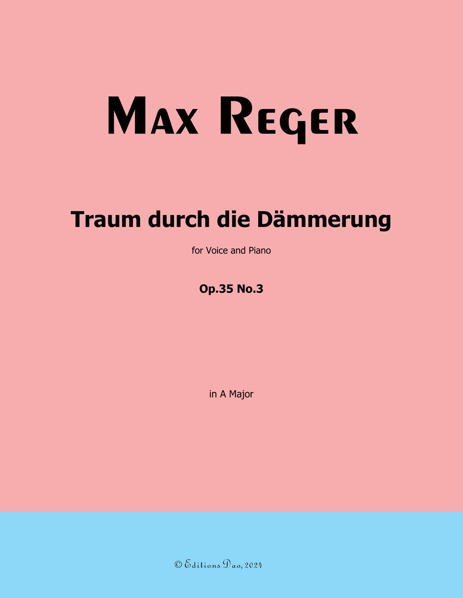 Traum durch die Dammerung, by Reger, Op.35 No.3, in A Major Piano, Vocal scores gallery preview page 1