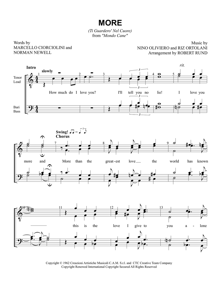 Medley: More (Ti Guarderò Nel Cuore) with L-O-V-E TTBB scores gallery preview page 1