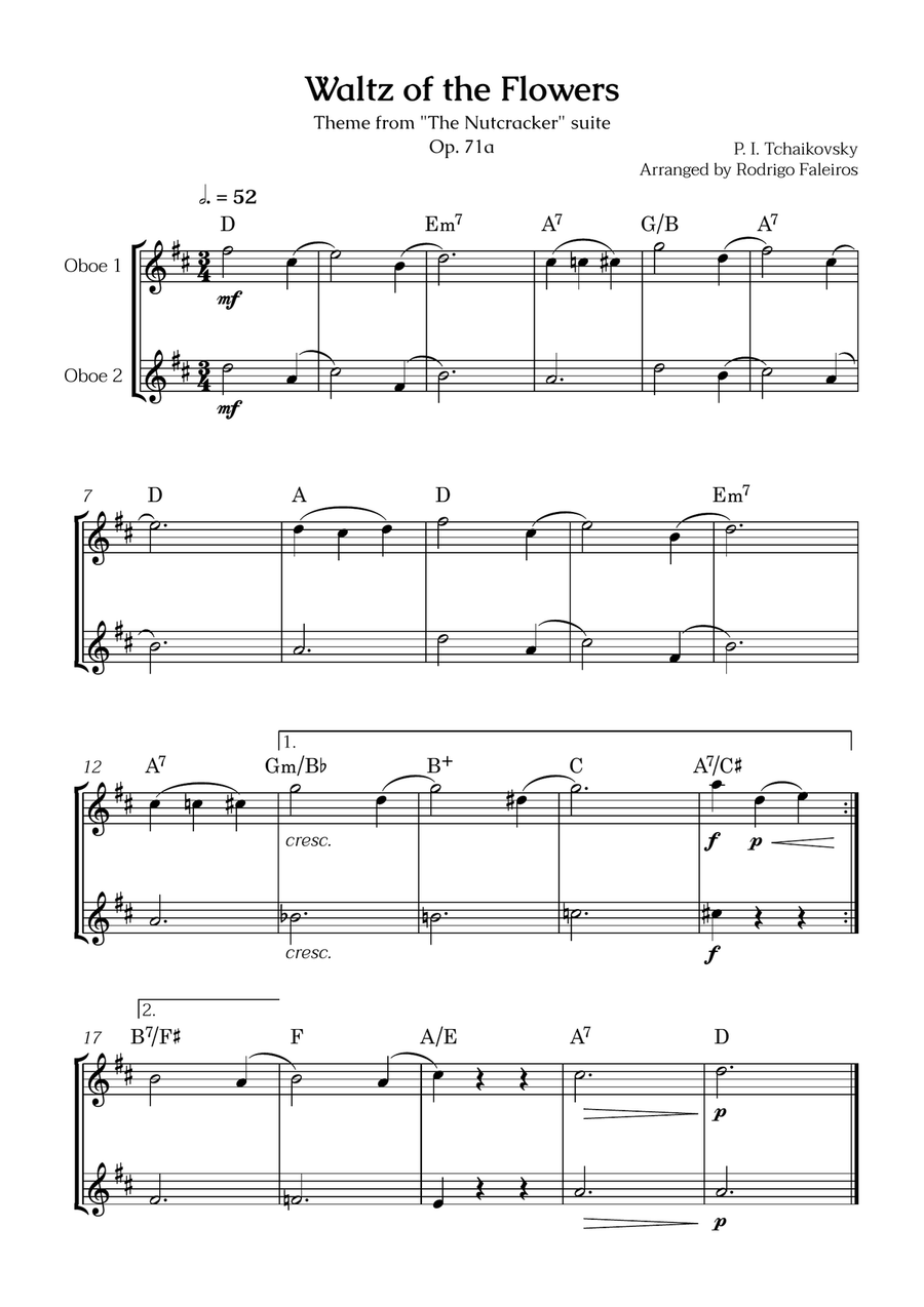 Waltz of the Flowers (2 oboes) - for beginners (with chords) Woodwind Duet scores gallery preview page 1