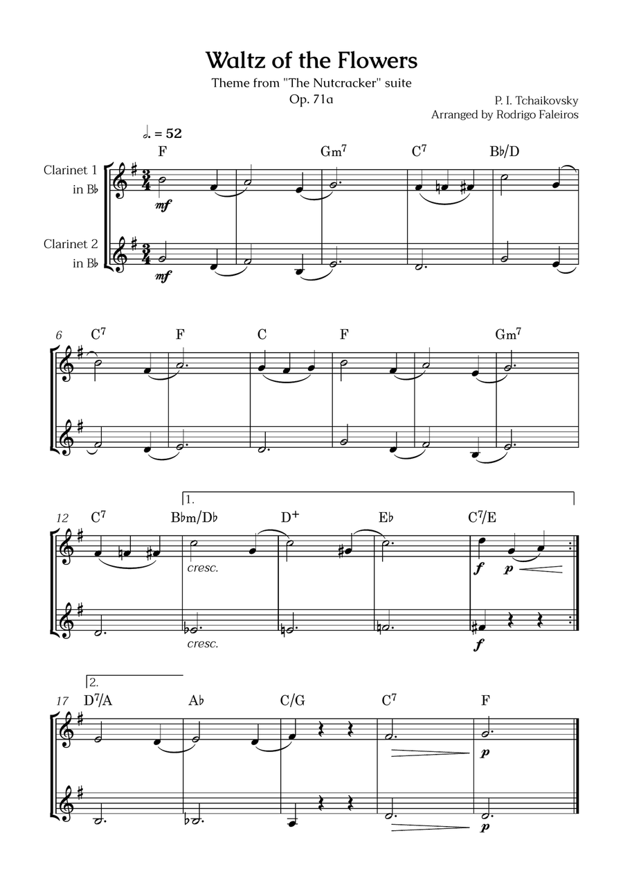 Waltz of the Flowers (2 clarinets) - for beginners (with chords) Clarinet Duet scores gallery preview page 1