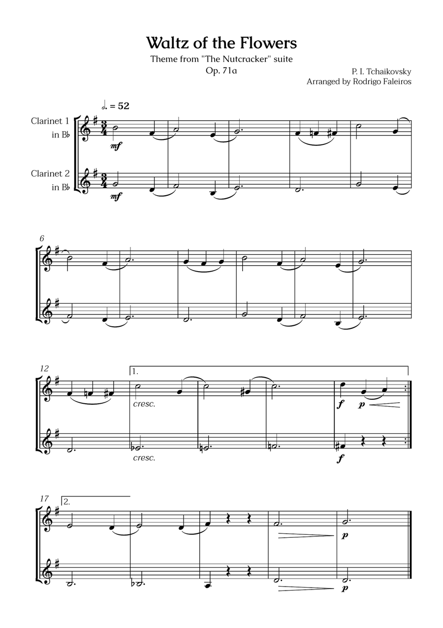 Waltz of the Flowers (2 clarinets) - for beginners Clarinet Duet scores gallery preview page 1