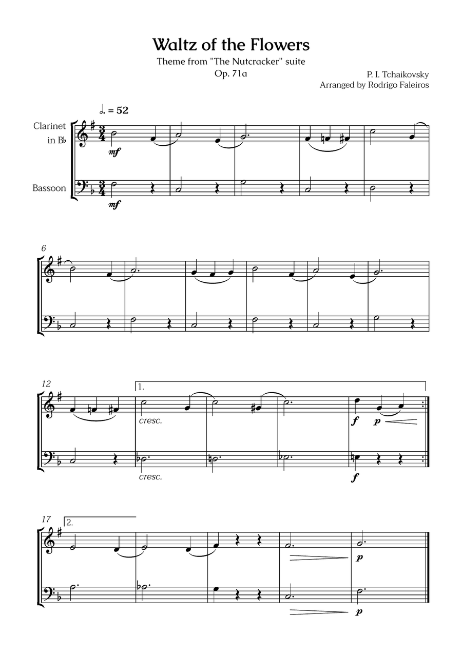 Waltz of the Flowers (clarinet and bassoon) - for beginners Woodwind Duet scores gallery preview page 1