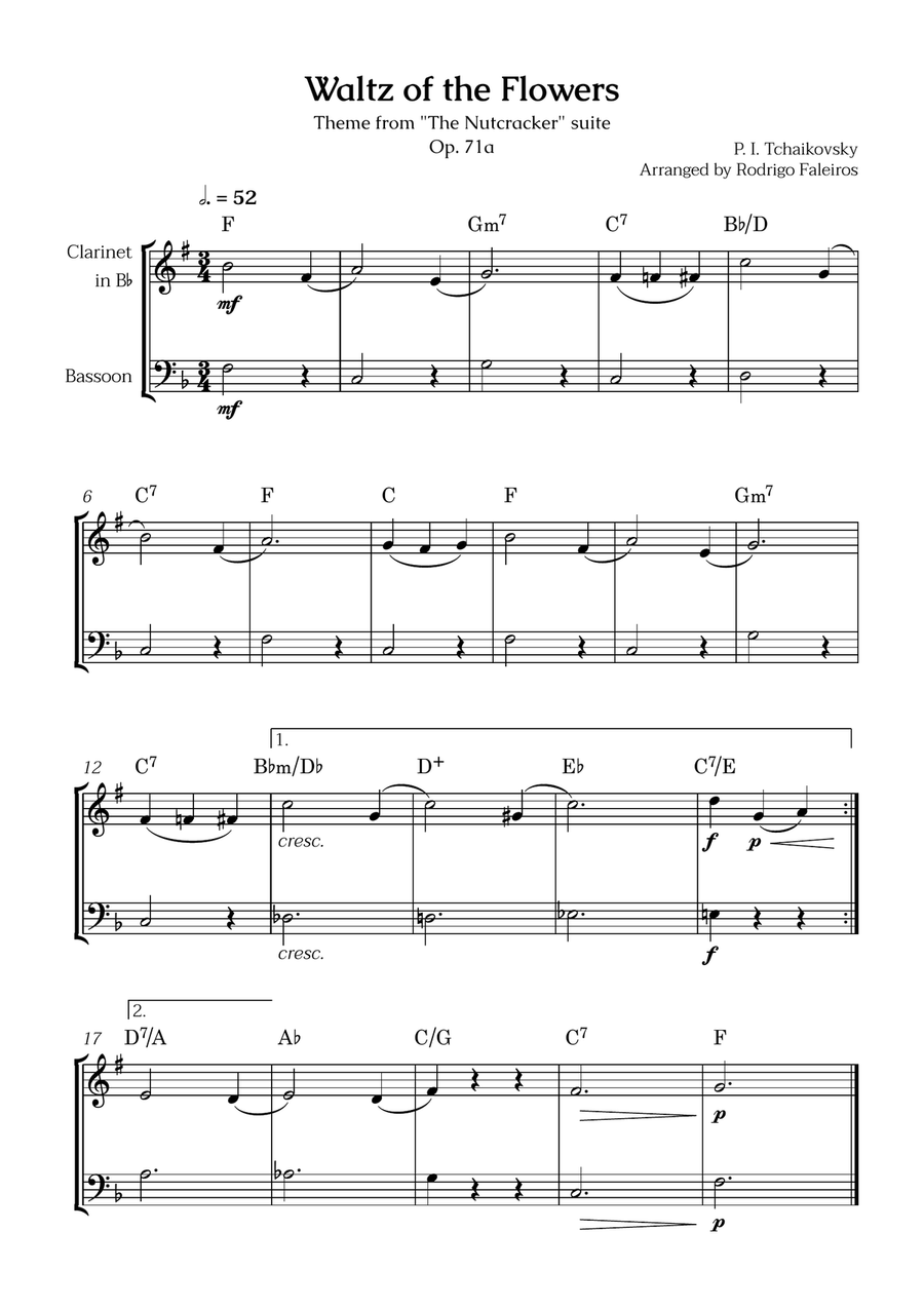 Waltz of the Flowers (clarinet and bassoon) - for beginners (with chords) Woodwind Duet scores gallery preview page 1