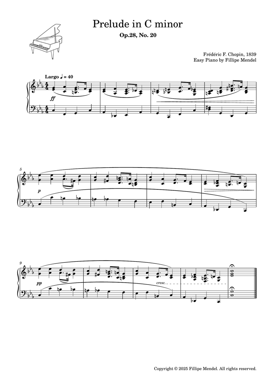 Chopin - Prelude in C minor, Op. 28, No. 20 Easy Piano scores gallery preview page 1