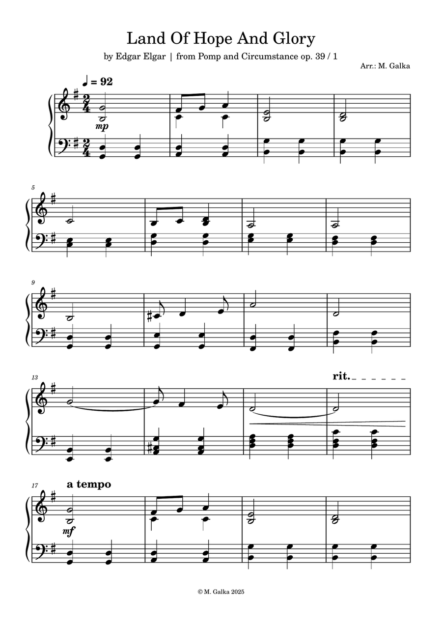 Land Of Hope And Glory Land Of Hope And Glory Piano Solo scores gallery preview page 1