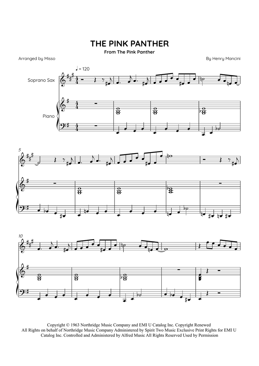 The Pink Panther Piano, Vocal scores gallery preview page 1