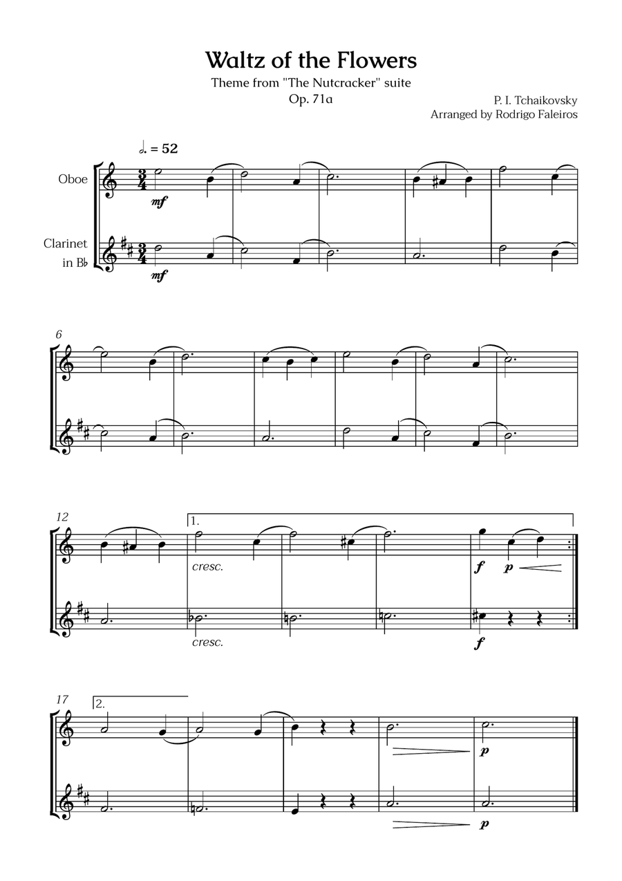 Waltz of the Flowers (oboe and clarinet) - for beginners Woodwind Duet scores gallery preview page 1