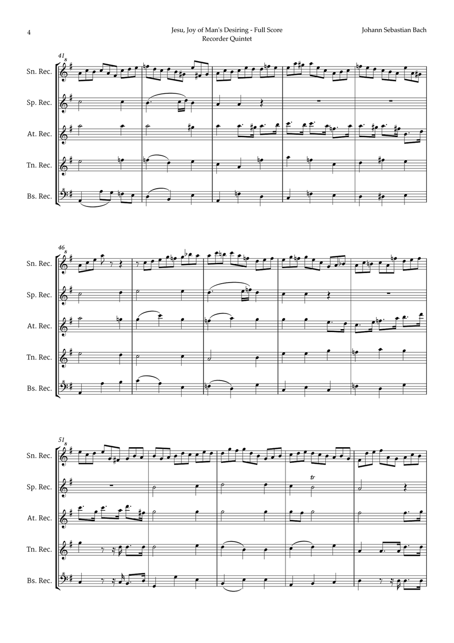 Jesu, Joy of Man's Desiring by Bach for Recorder Quintet Chamber Music scores gallery preview page 4