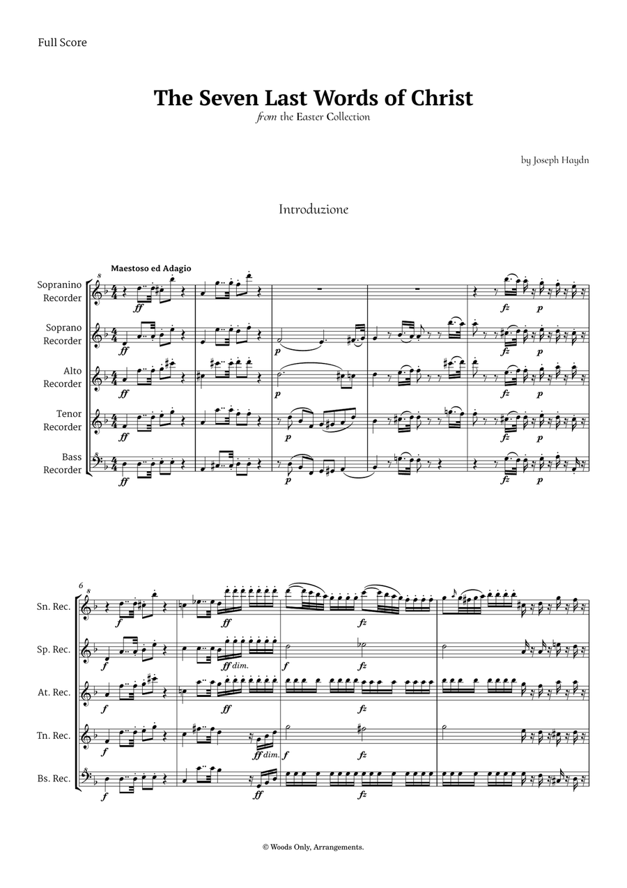 The Seven Last Words of Christ by Haydn for Recorder Quintet Chamber Music scores gallery preview page 1