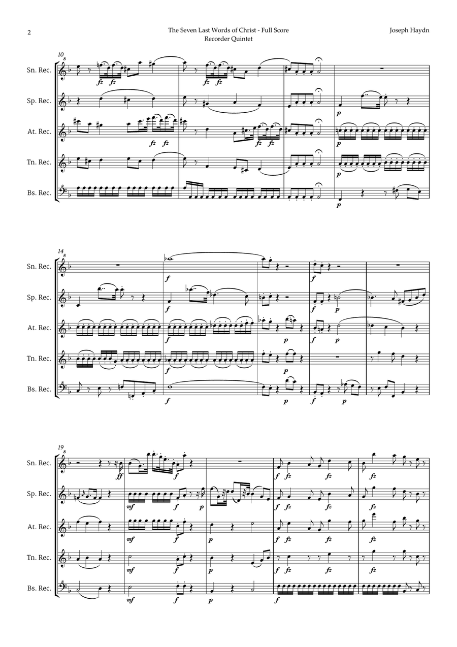 The Seven Last Words of Christ by Haydn for Recorder Quintet Chamber Music scores gallery preview page 2