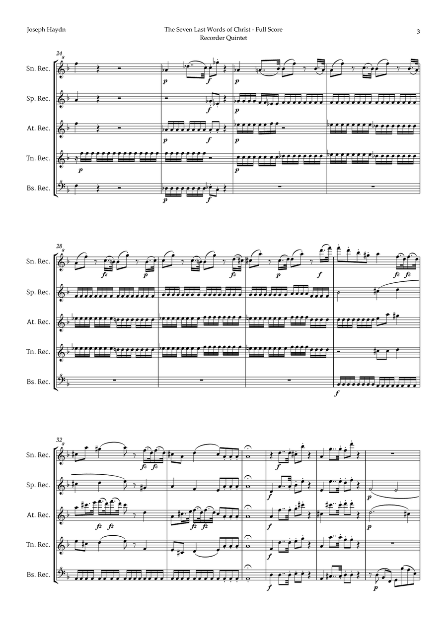 The Seven Last Words of Christ by Haydn for Recorder Quintet Chamber Music scores gallery preview page 3