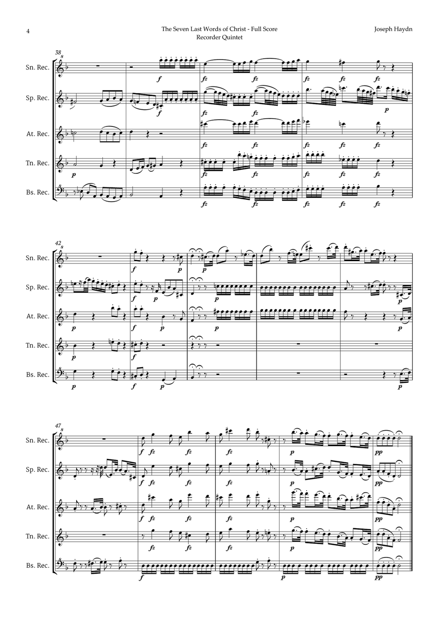 The Seven Last Words of Christ by Haydn for Recorder Quintet Chamber Music scores gallery preview page 4