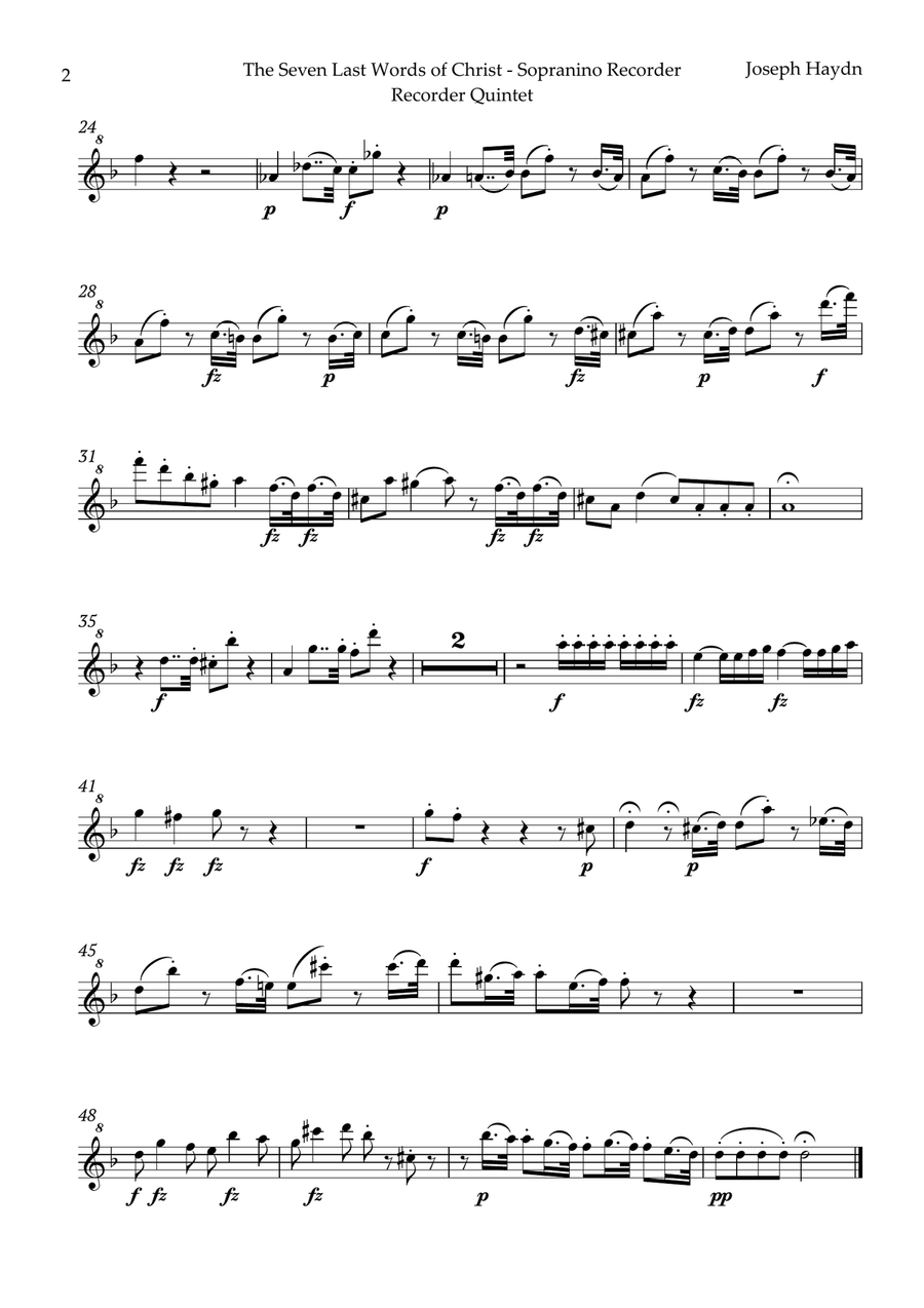 The Seven Last Words of Christ by Haydn for Recorder Quintet Chamber Music scores gallery preview page 6