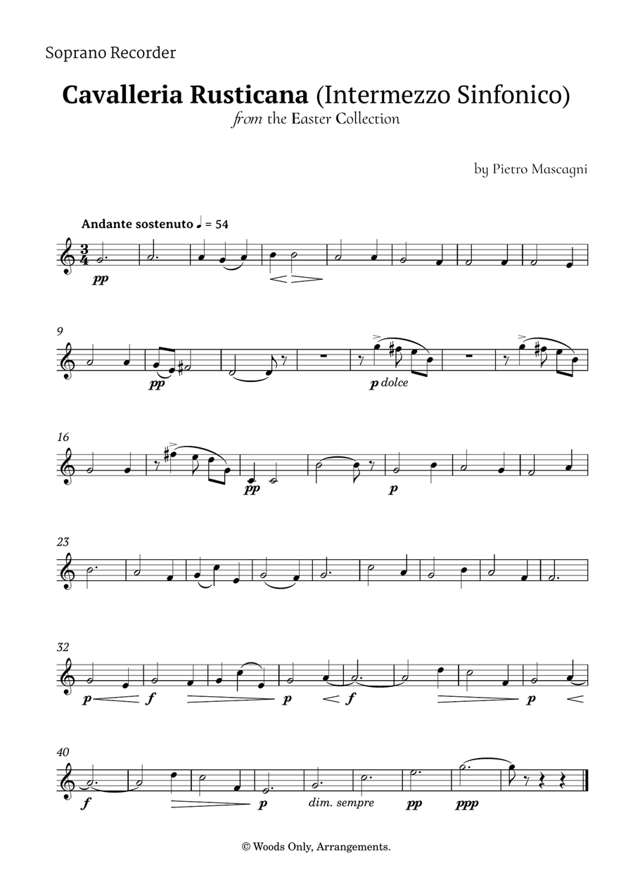 Intermezzo Sinfonico by Pietro Mascagni for Recorder Quintet Chamber Music scores gallery preview page 4