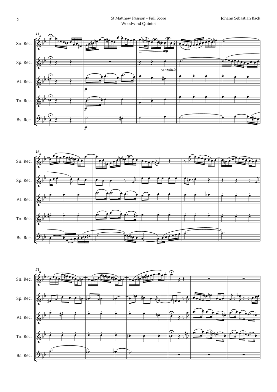 Aus Liebe will mein Heiland sterben by Bach for Recorder Quintet Chamber Music scores gallery preview page 2