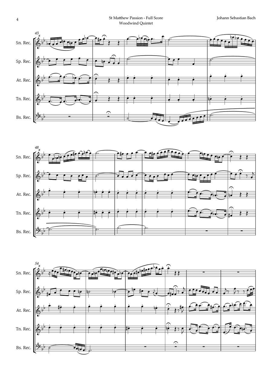 Aus Liebe will mein Heiland sterben by Bach for Recorder Quintet Chamber Music scores gallery preview page 4