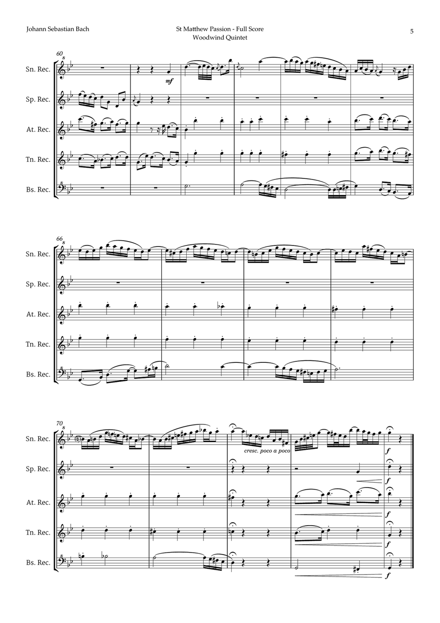 Aus Liebe will mein Heiland sterben by Bach for Recorder Quintet Chamber Music scores gallery preview page 5