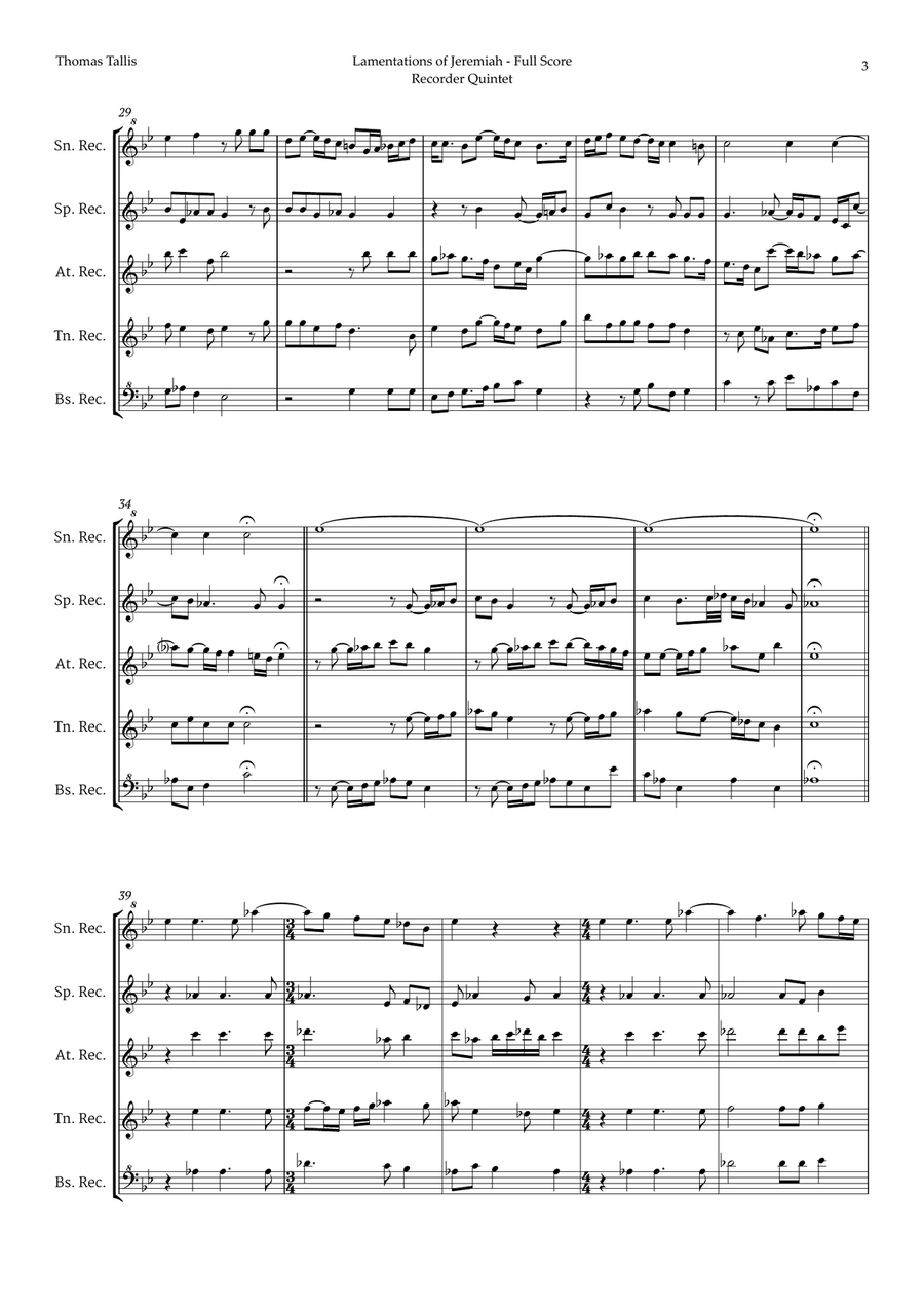 Lamentations of Jeremiah by Thomas Tallis for Recorder Quintet Chamber Music scores gallery preview page 3