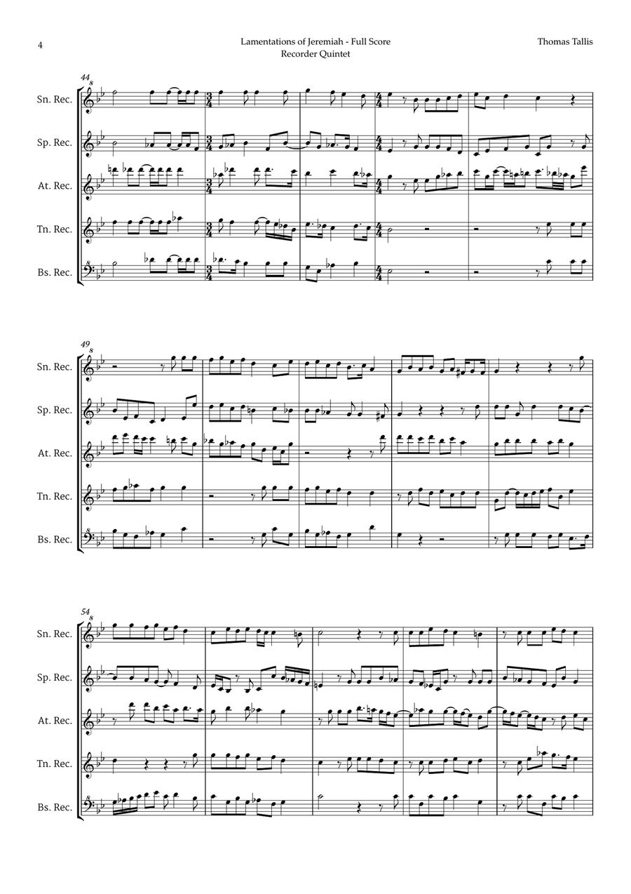 Lamentations of Jeremiah by Thomas Tallis for Recorder Quintet Chamber Music scores gallery preview page 4