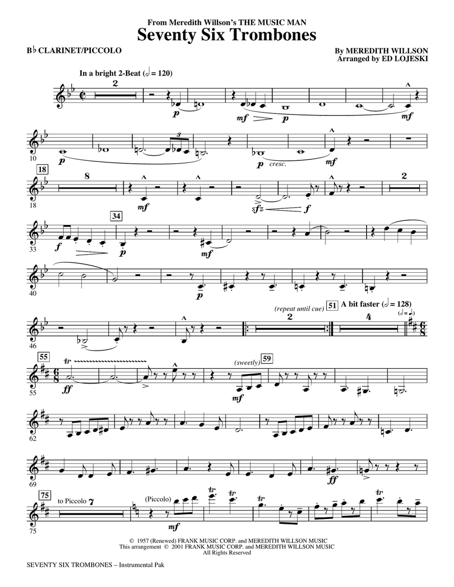 Seventy Six Trombones (arr. Ed Lojeski) - Clarinet/Piccolo Choir scores gallery preview page 1