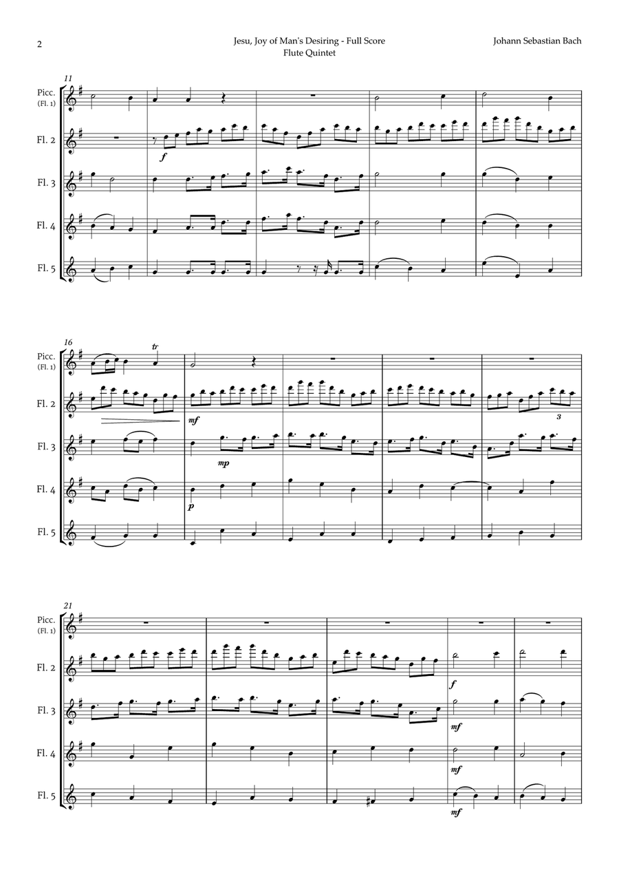 Jesu, Joy of Man's Desiring by Bach for Flute Quintet Woodwind Quintet scores gallery preview page 2