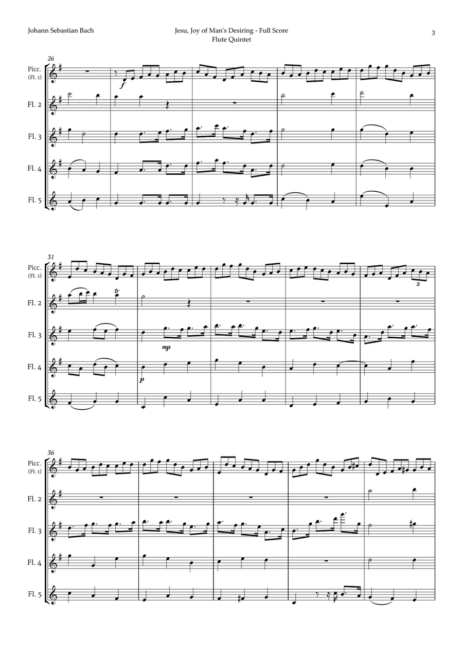Jesu, Joy of Man's Desiring by Bach for Flute Quintet Woodwind Quintet scores gallery preview page 3