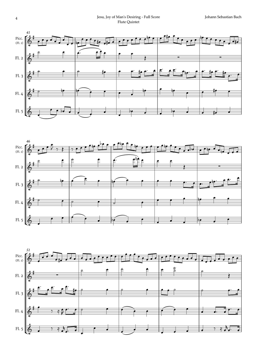 Jesu, Joy of Man's Desiring by Bach for Flute Quintet Woodwind Quintet scores gallery preview page 4