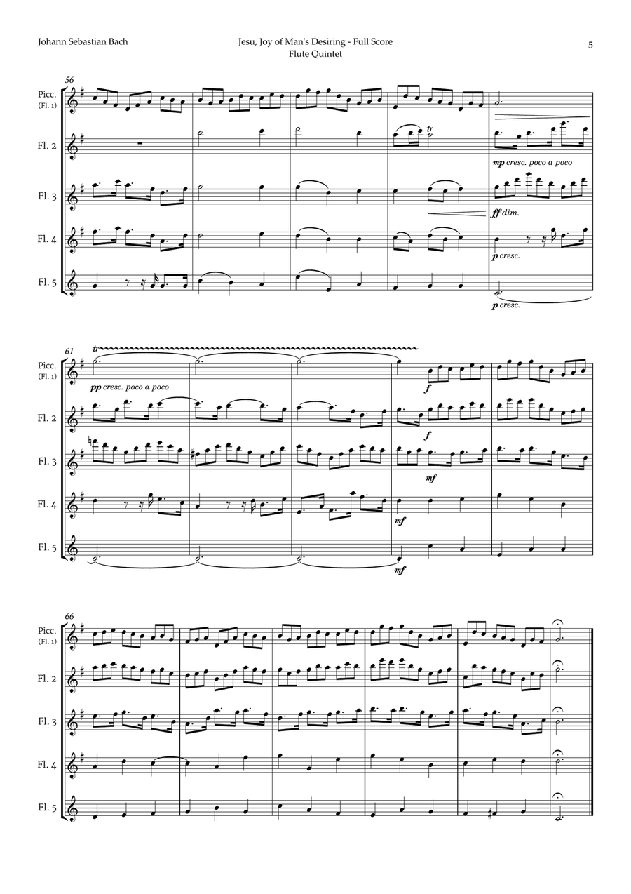 Jesu, Joy of Man's Desiring by Bach for Flute Quintet Woodwind Quintet scores gallery preview page 5