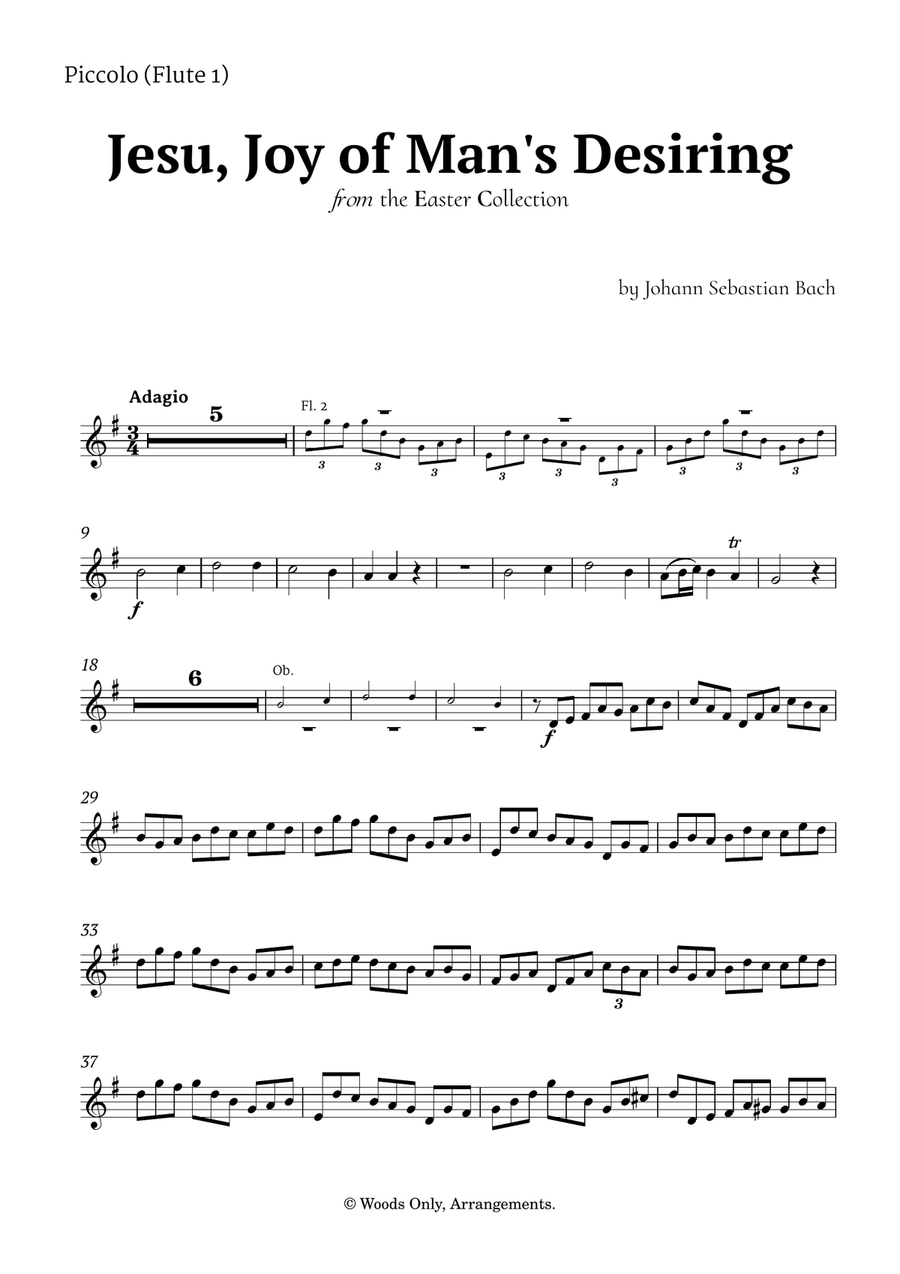 Jesu, Joy of Man's Desiring by Bach for Flute Quintet Woodwind Quintet scores gallery preview page 6