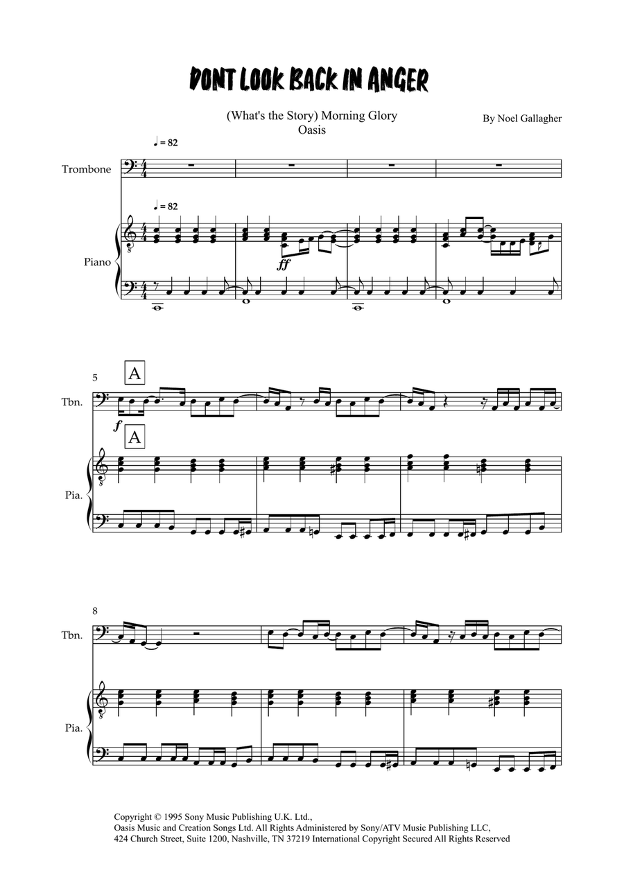 Don't Look Back In Anger Don't Look Back In Anger Piano scores gallery preview page 1