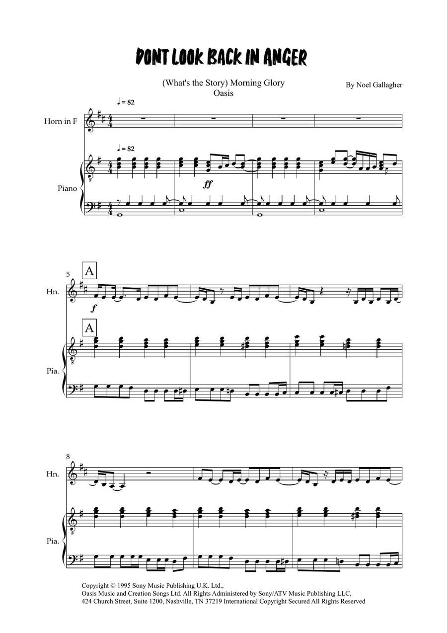 Don't Look Back In Anger Don't Look Back In Anger Piano scores gallery preview page 1