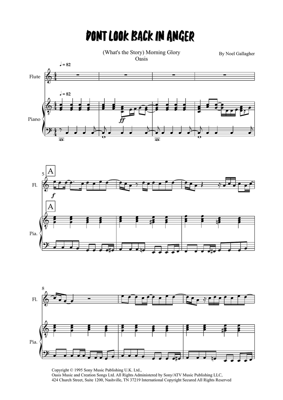 Don't Look Back In Anger Don't Look Back In Anger Flute Solo scores gallery preview page 1