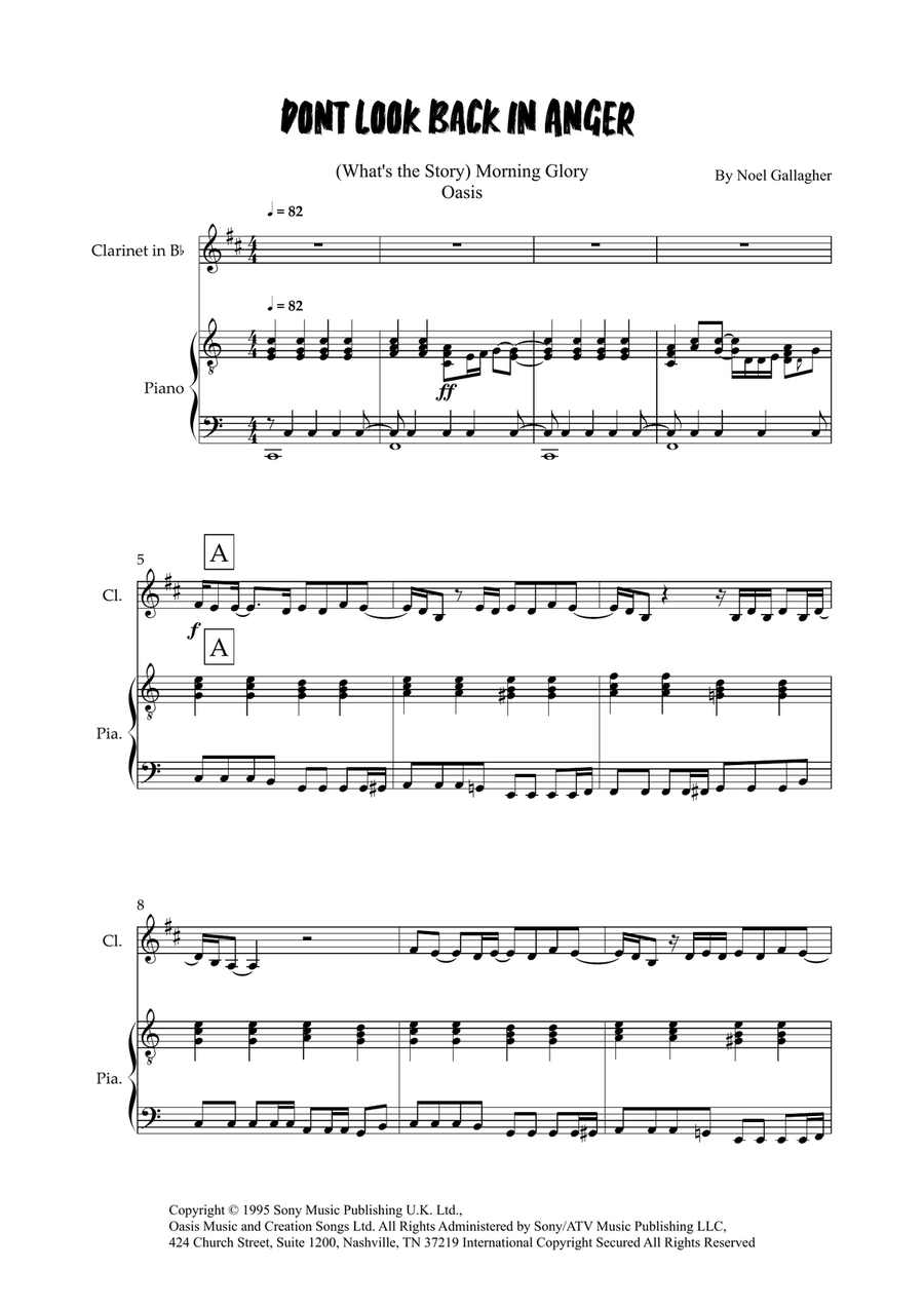 Don't Look Back In Anger Don't Look Back In Anger Clarinet Solo scores gallery preview page 1
