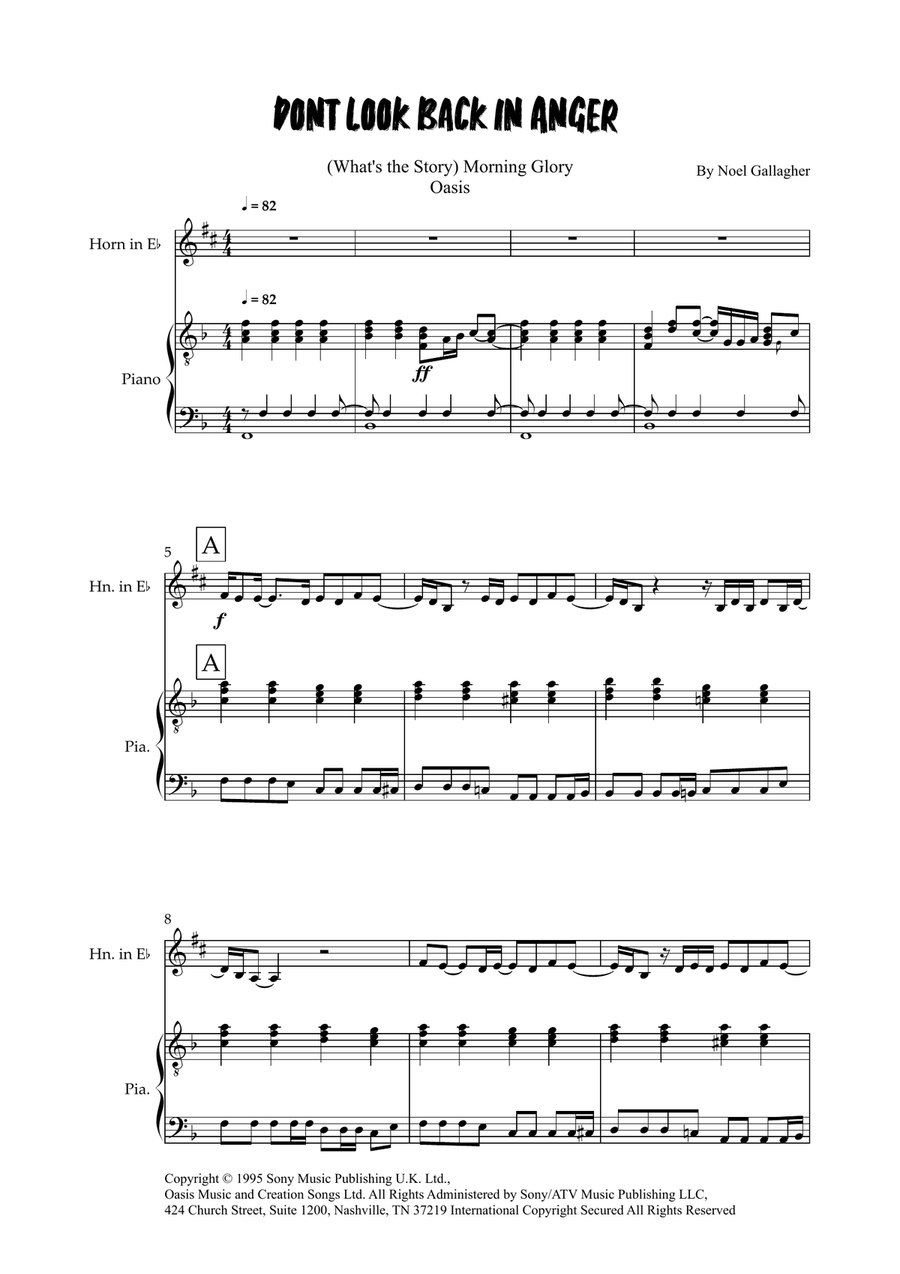Don't Look Back In Anger Don't Look Back In Anger Horn scores gallery preview page 1