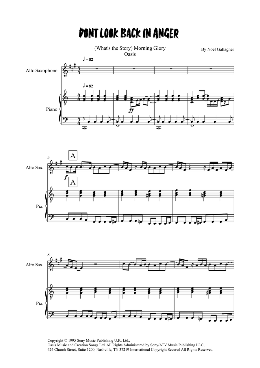 Don't Look Back In Anger Don't Look Back In Anger Alto Saxophone scores gallery preview page 1
