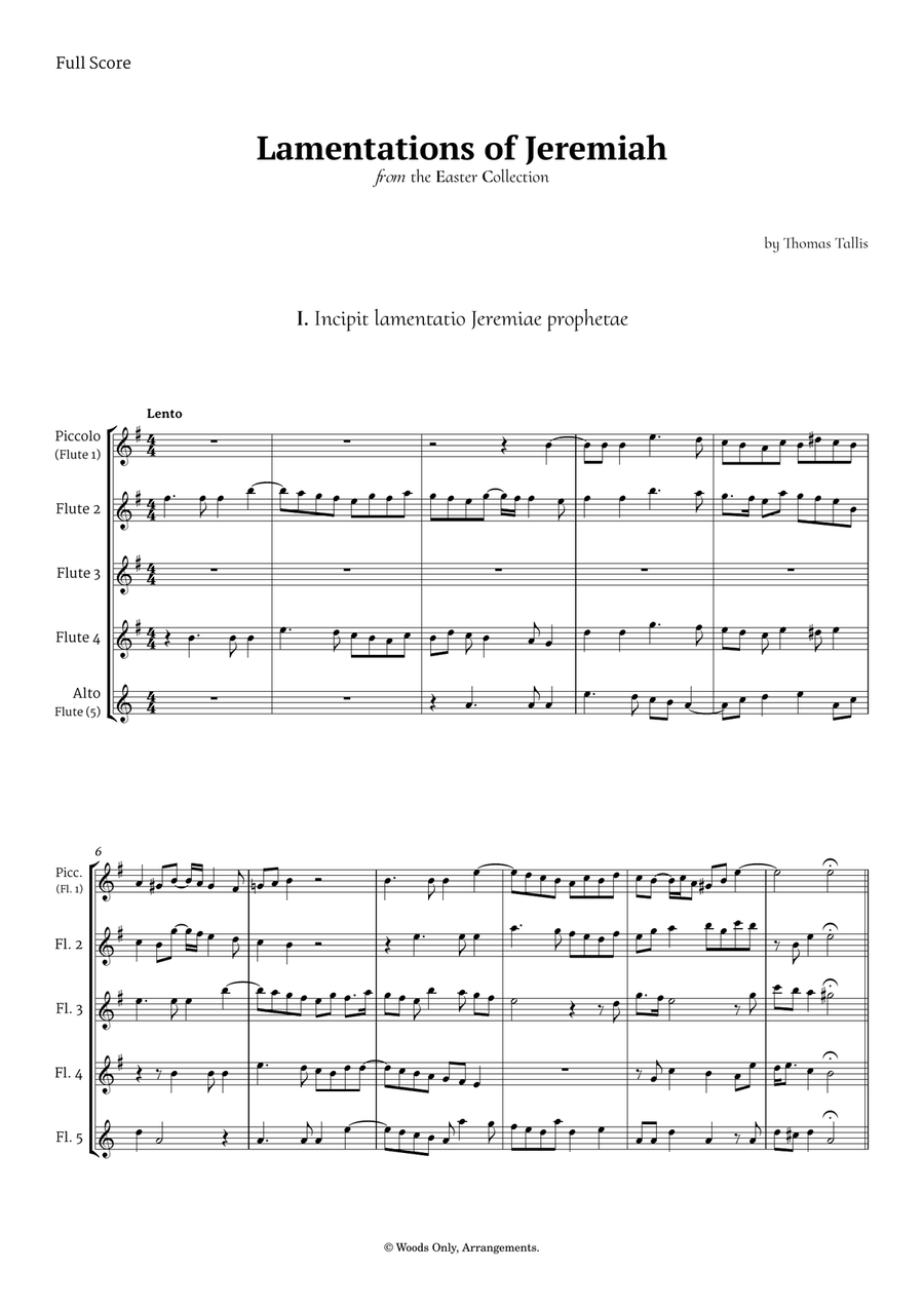 Lamentations of Jeremiah by Thomas Tallis for Flute Quintet Woodwind Quintet scores gallery preview page 1