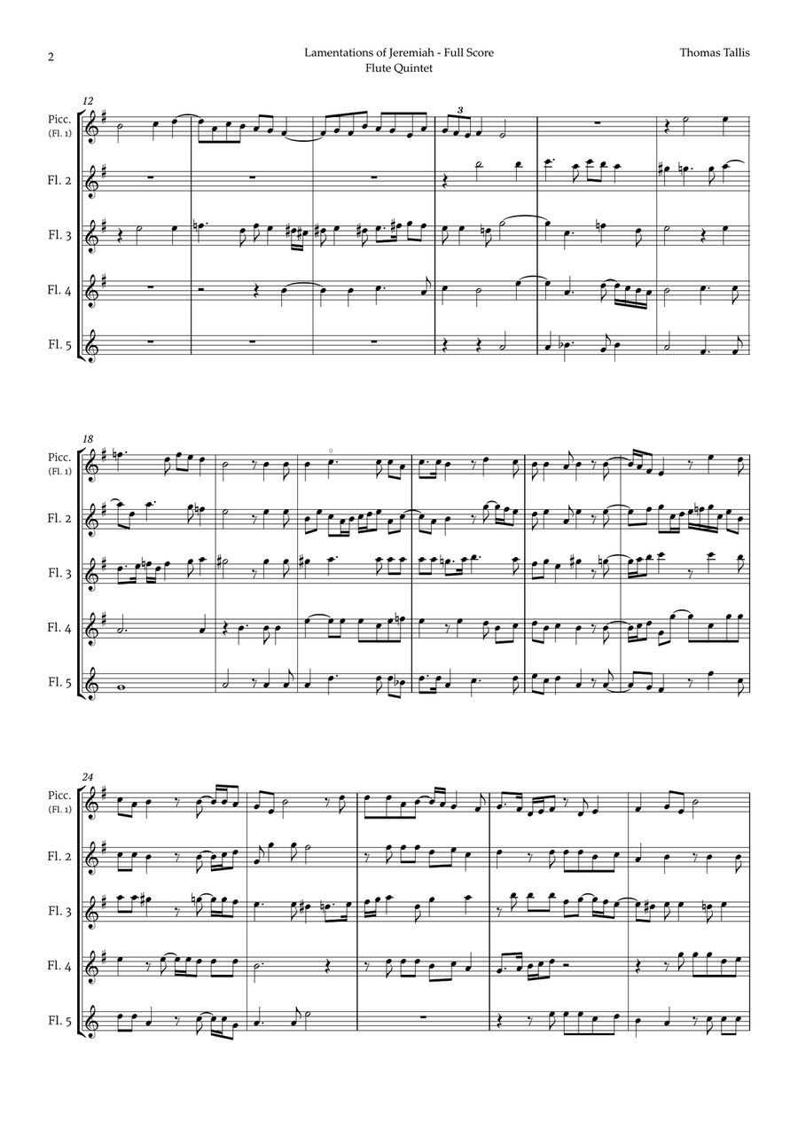 Lamentations of Jeremiah by Thomas Tallis for Flute Quintet Woodwind Quintet scores gallery preview page 2