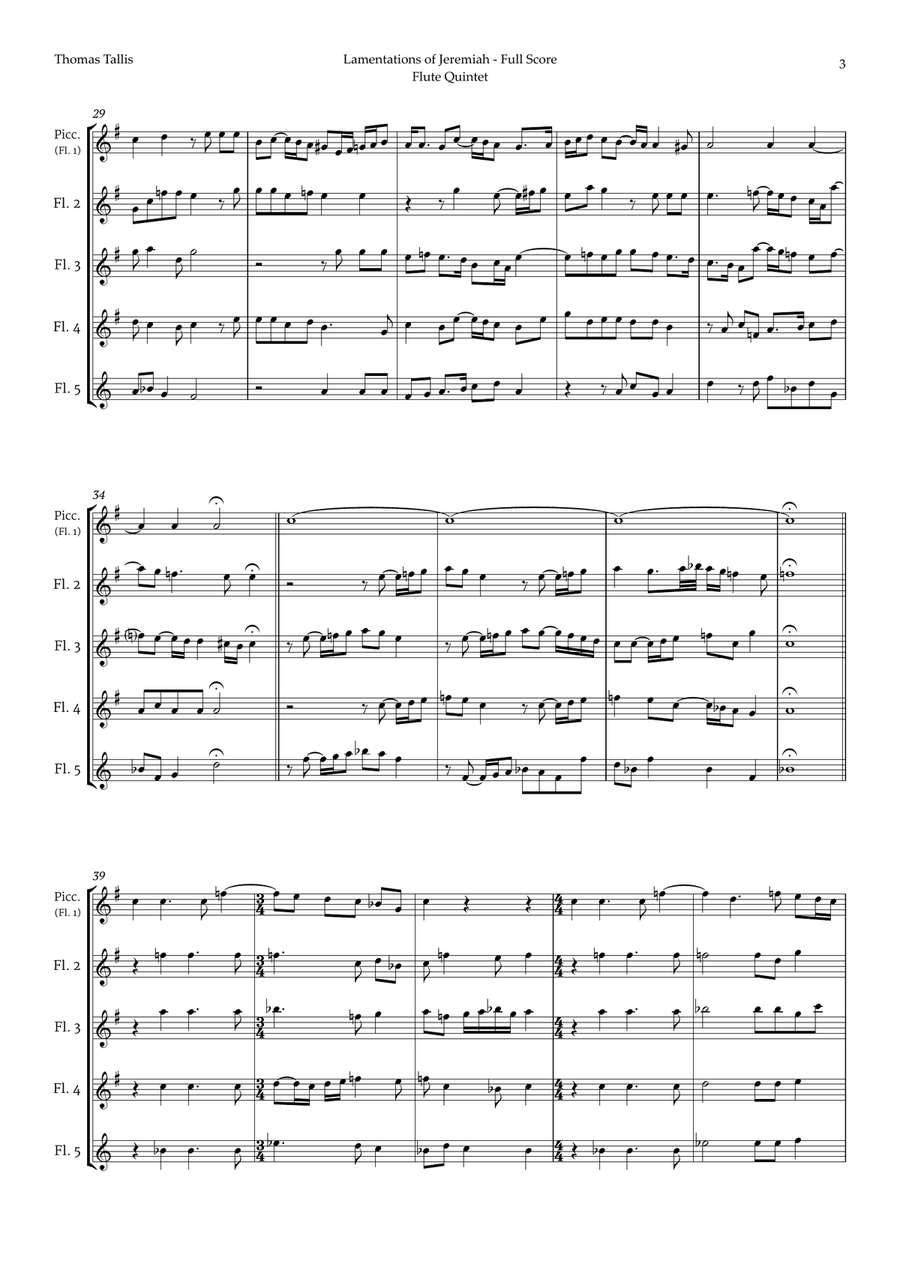 Lamentations of Jeremiah by Thomas Tallis for Flute Quintet Woodwind Quintet scores gallery preview page 3