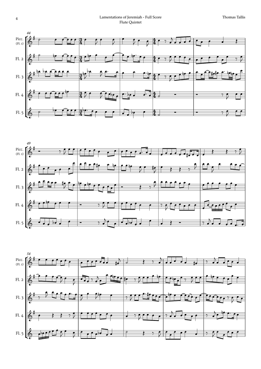 Lamentations of Jeremiah by Thomas Tallis for Flute Quintet Woodwind Quintet scores gallery preview page 4