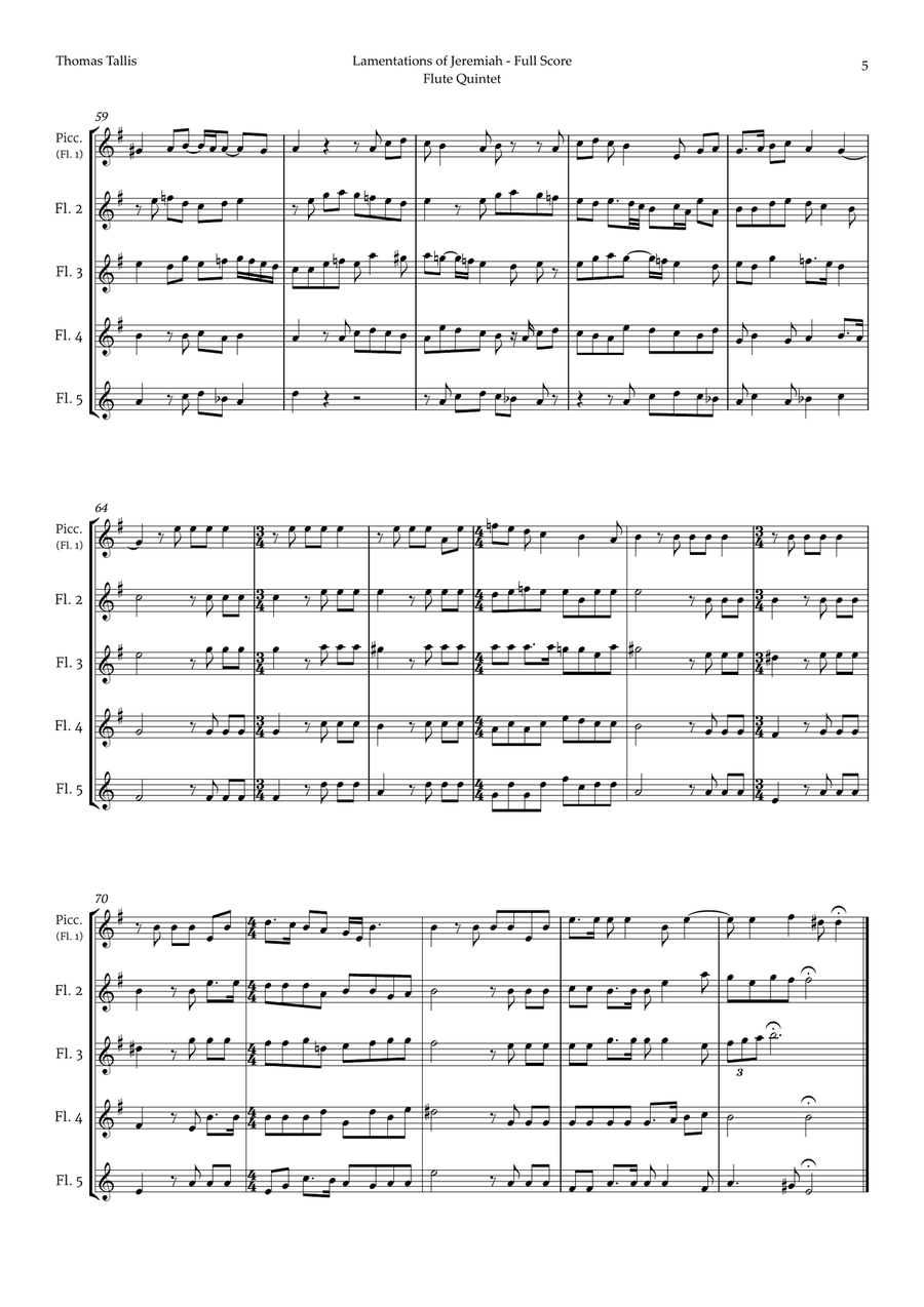 Lamentations of Jeremiah by Thomas Tallis for Flute Quintet Woodwind Quintet scores gallery preview page 5