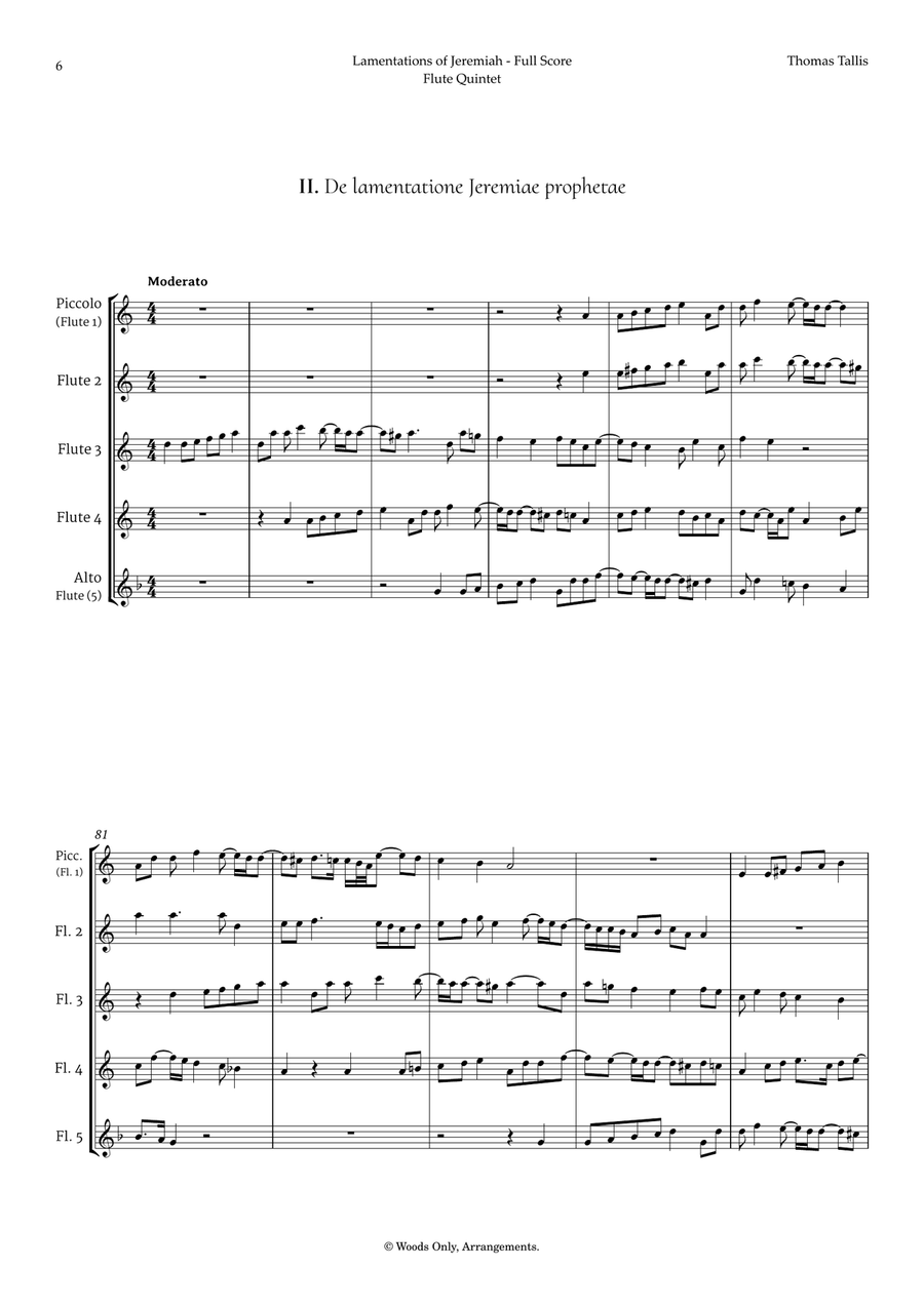 Lamentations of Jeremiah by Thomas Tallis for Flute Quintet Woodwind Quintet scores gallery preview page 6