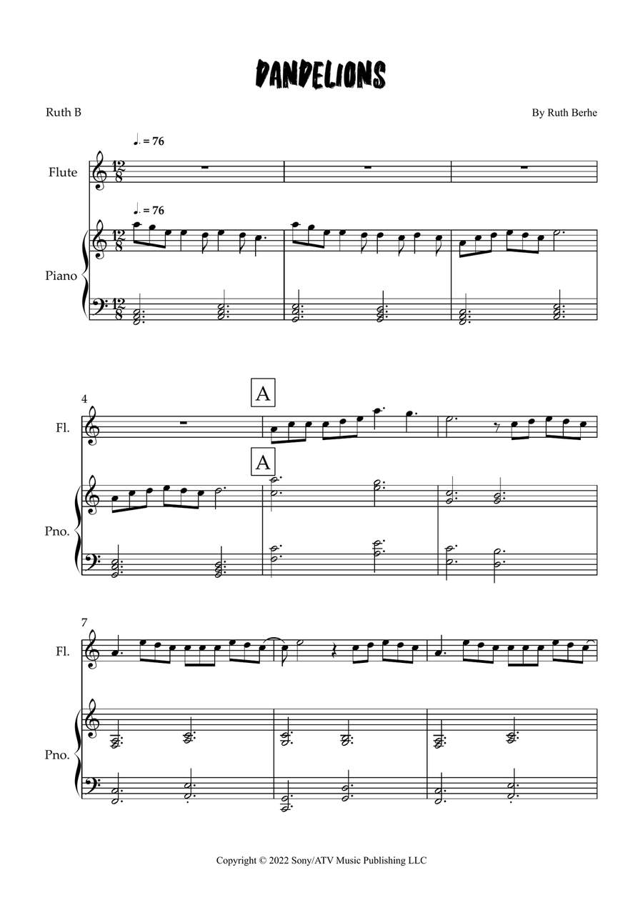 Dandelions Dandelions Flute Solo scores gallery preview page 1