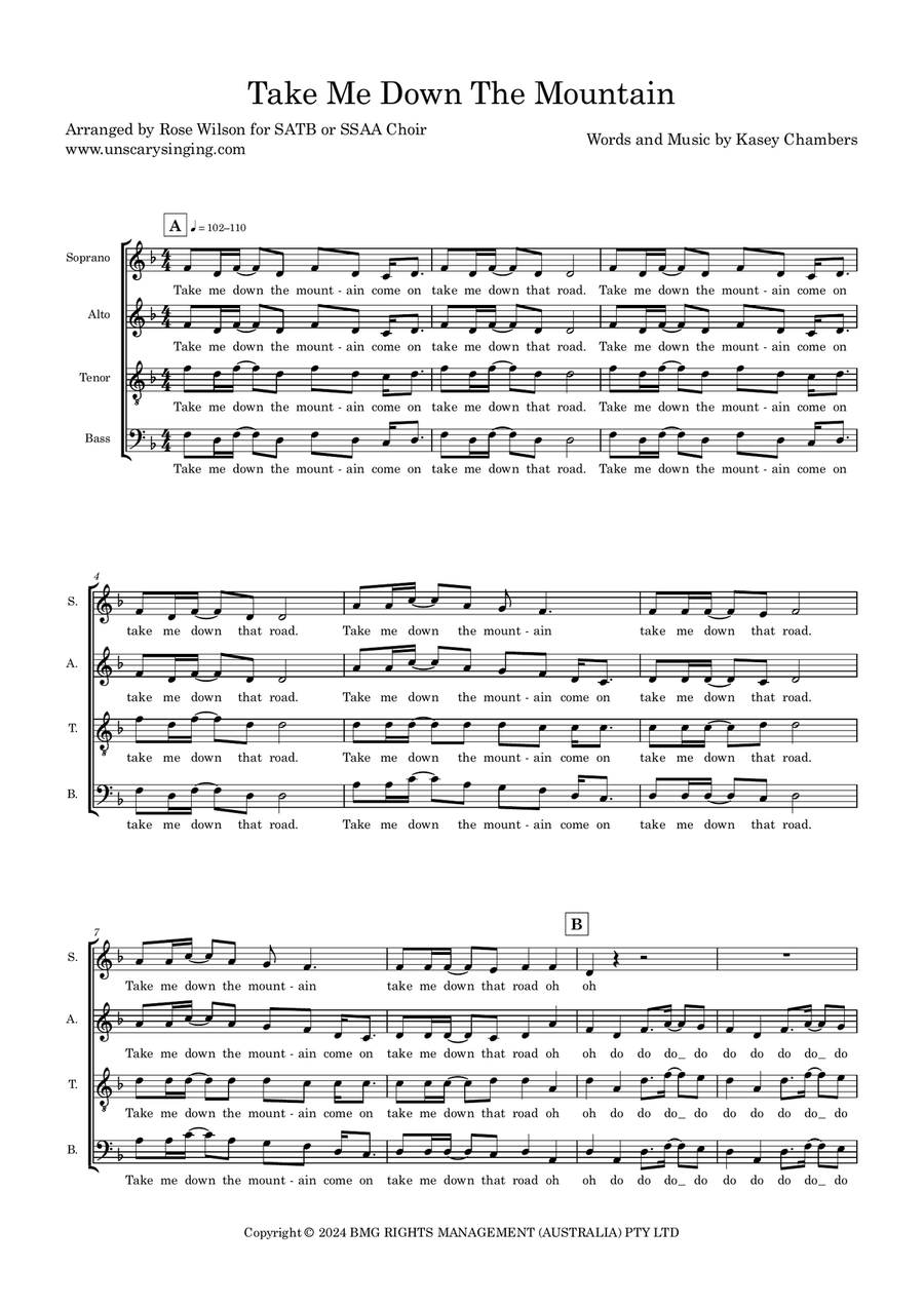 Take Me Down The Mountain 4-Part scores gallery preview page 1