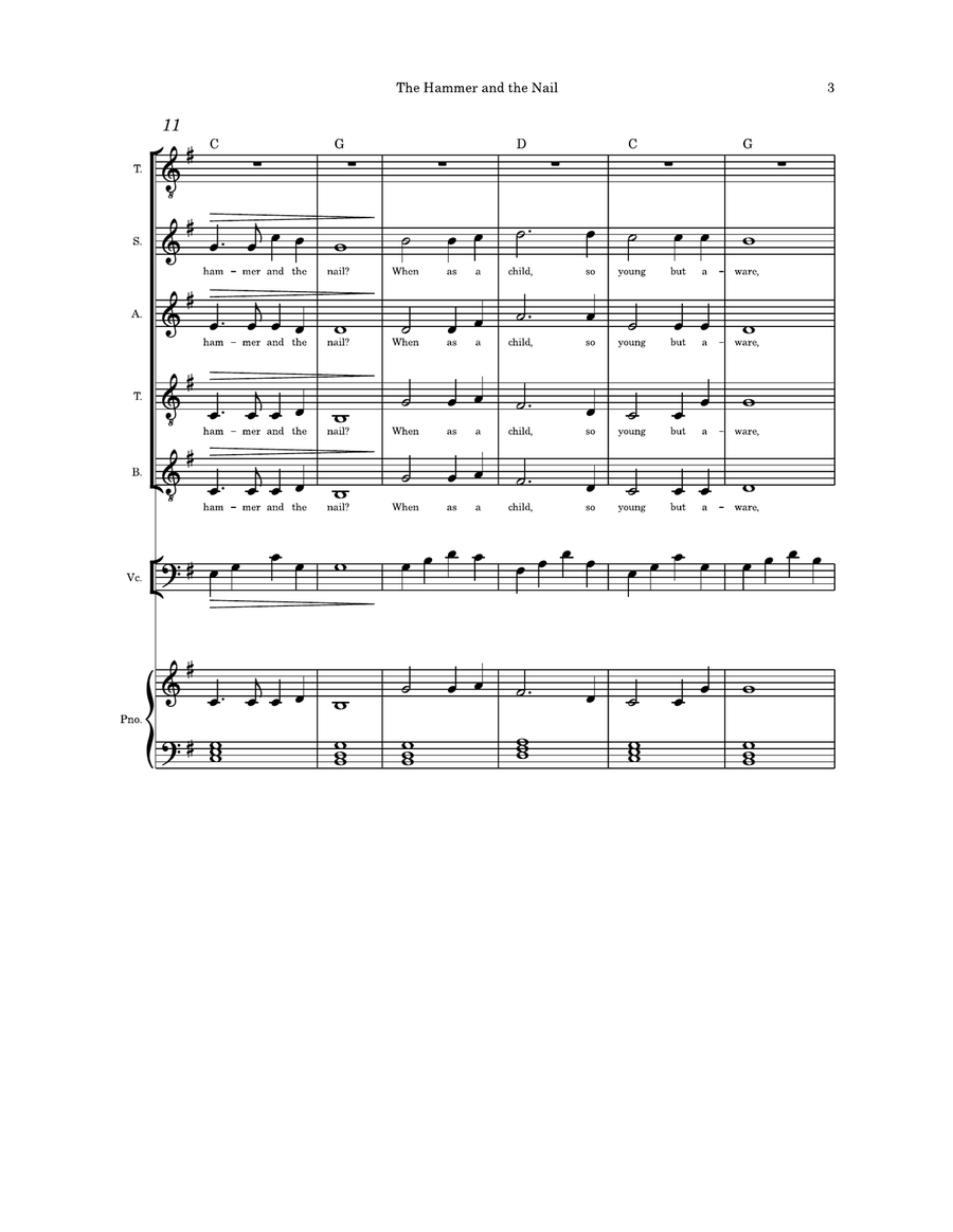 The Hammer and the Nail SATB cello and Piano 4-Part scores gallery preview page 3