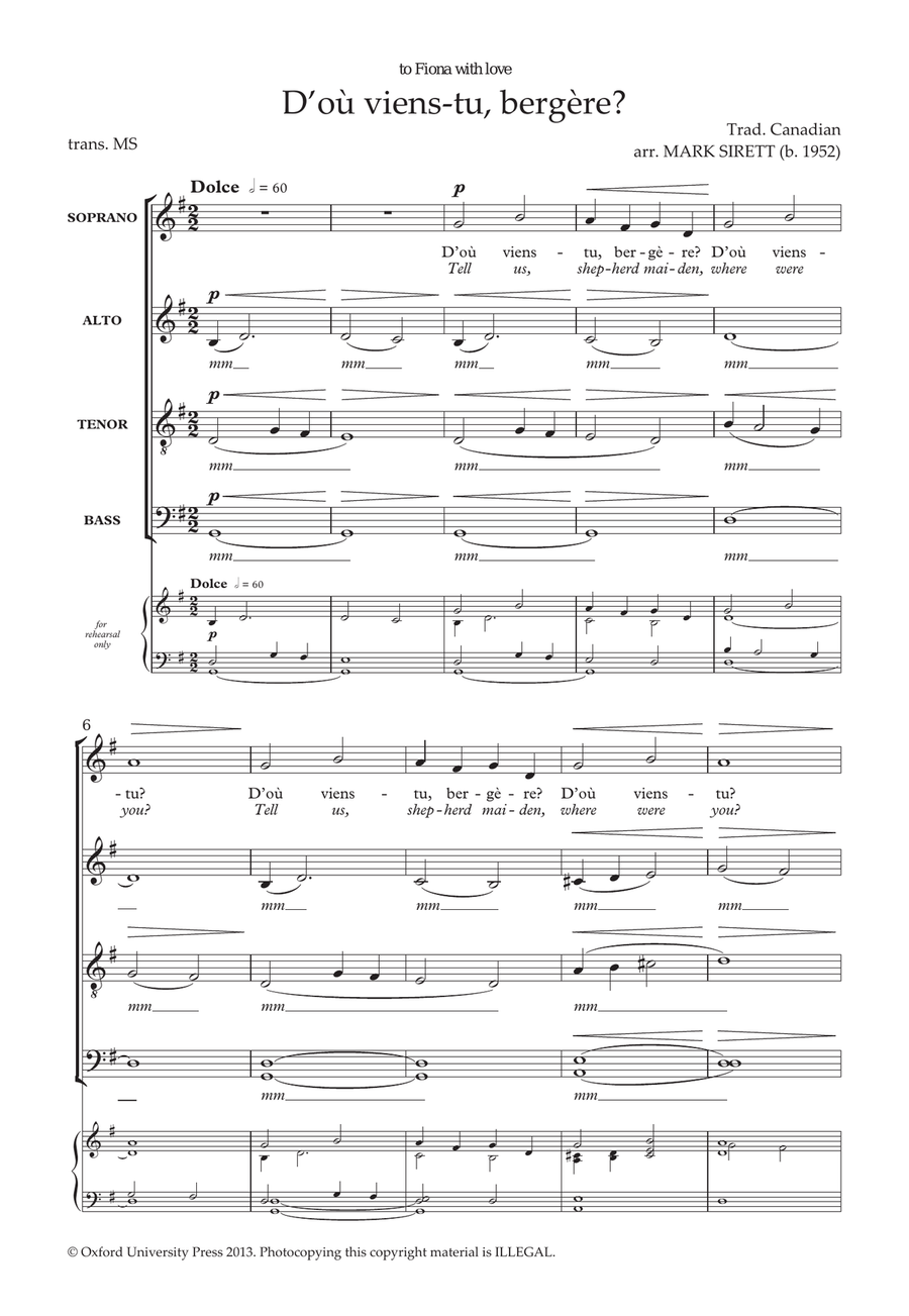 D’où viens-tu, bergère? D’où viens-tu, bergère? 4-Part scores gallery preview page 1