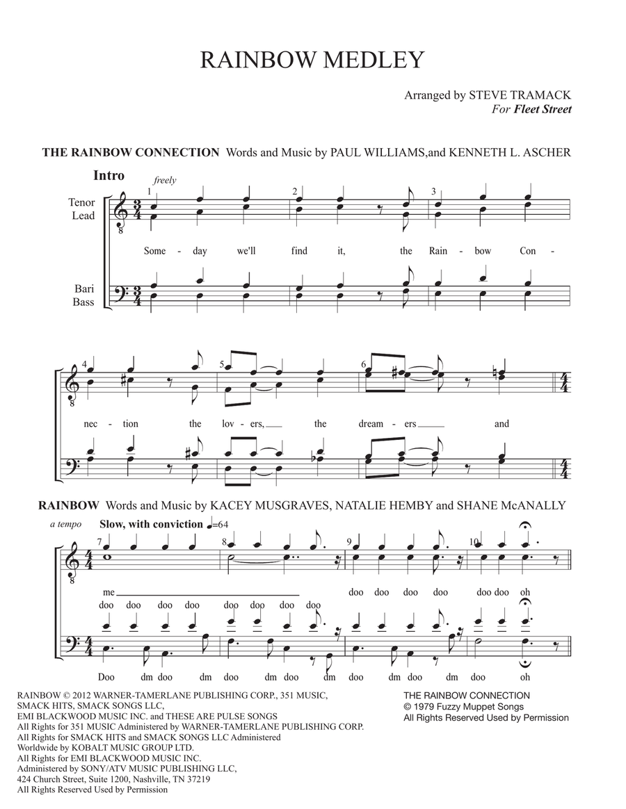 Medley: Rainbow with The Rainbow Connection TTBB scores gallery preview page 1