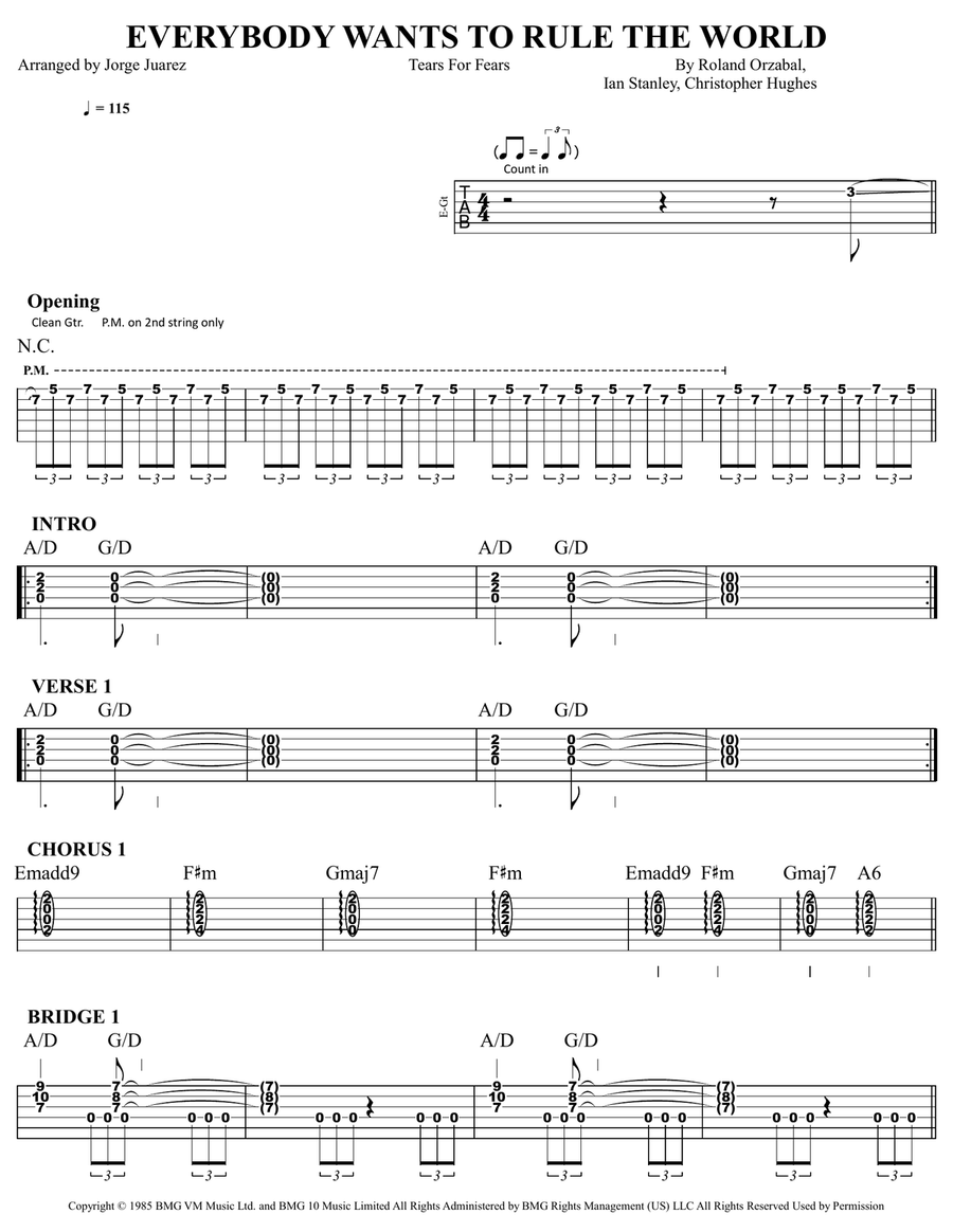 Everybody Wants To Rule The World Guitar Tablature scores gallery preview page 1