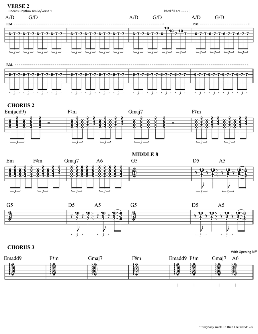 Everybody Wants To Rule The World Guitar Tablature scores gallery preview page 2