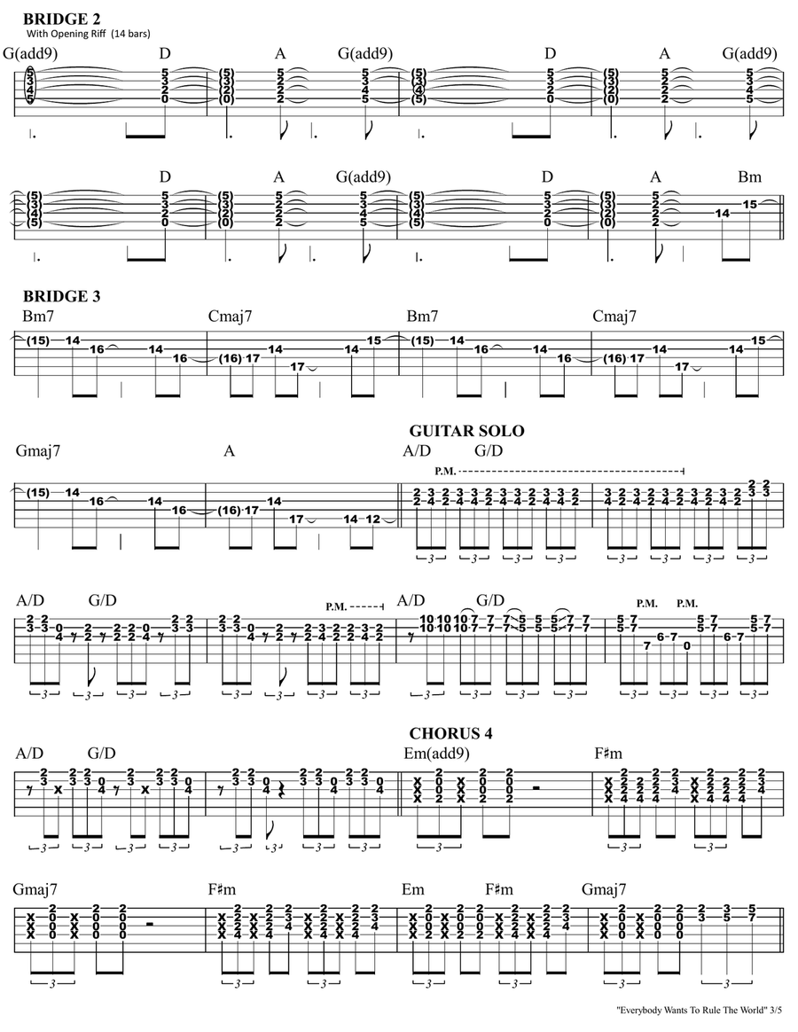 Everybody Wants To Rule The World Guitar Tablature scores gallery preview page 3